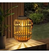 pearlstar Outdoor Solar Lanterns Light Rattan Natural Lantern with Handle for Hanging or Table La...