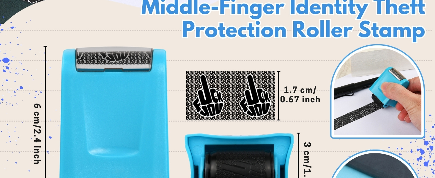 Middle-Finger Identity Theft Protection Roller Stamp - Black Ink 1 Pack