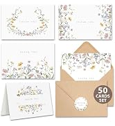 AUDREE Thank You Cards with Envelopes, Wildflower 50 Pack 4x6 inches | Floral Greeting Cards with...