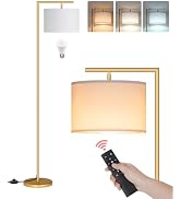 GOEBLESON Gold Dimmable Floor Lamp, Modern Arc Lamp with Remote, Standing Corner Light with Lamps...