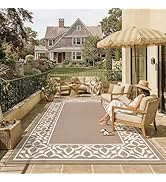 PureCozy Outdoor Plastic Straw Rug Brown Large Outside Waterproof Outdoor Patio 9x12 Carpet Geome...