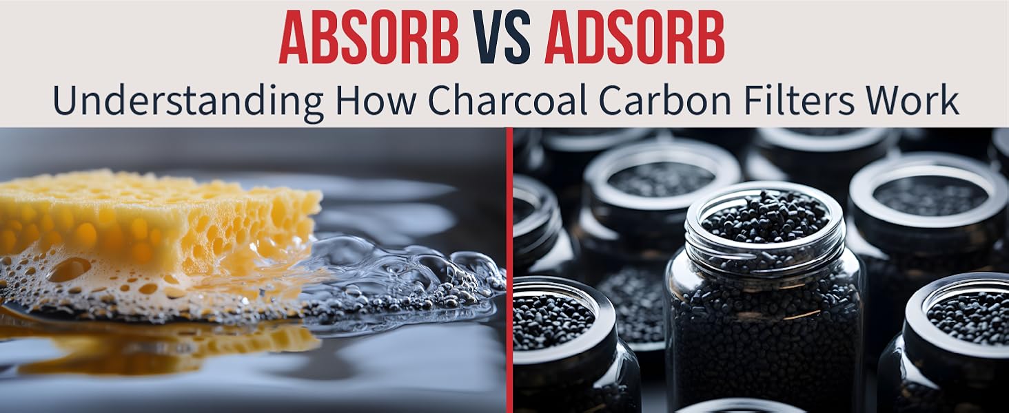 Split pictures of sponge and bottles of charcoal carbon