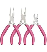 NOEAIKE Jewelry Pliers Set,3-Pack Pink Jewelry Making Tools Pliers- Wire Cutters,Long Needle Nose...