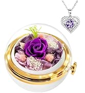 HVY Birthday Gifts for Women Preserved Real Rose with Necklace Forever Flowers Gift for Mom Wife ...
