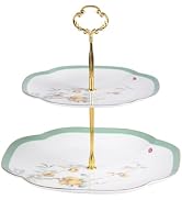 KAMMAK 2-Tier Porcelain Cupcake Stand Serving Tray, Dessert Plates Cake Fruit Candy Display Tower...