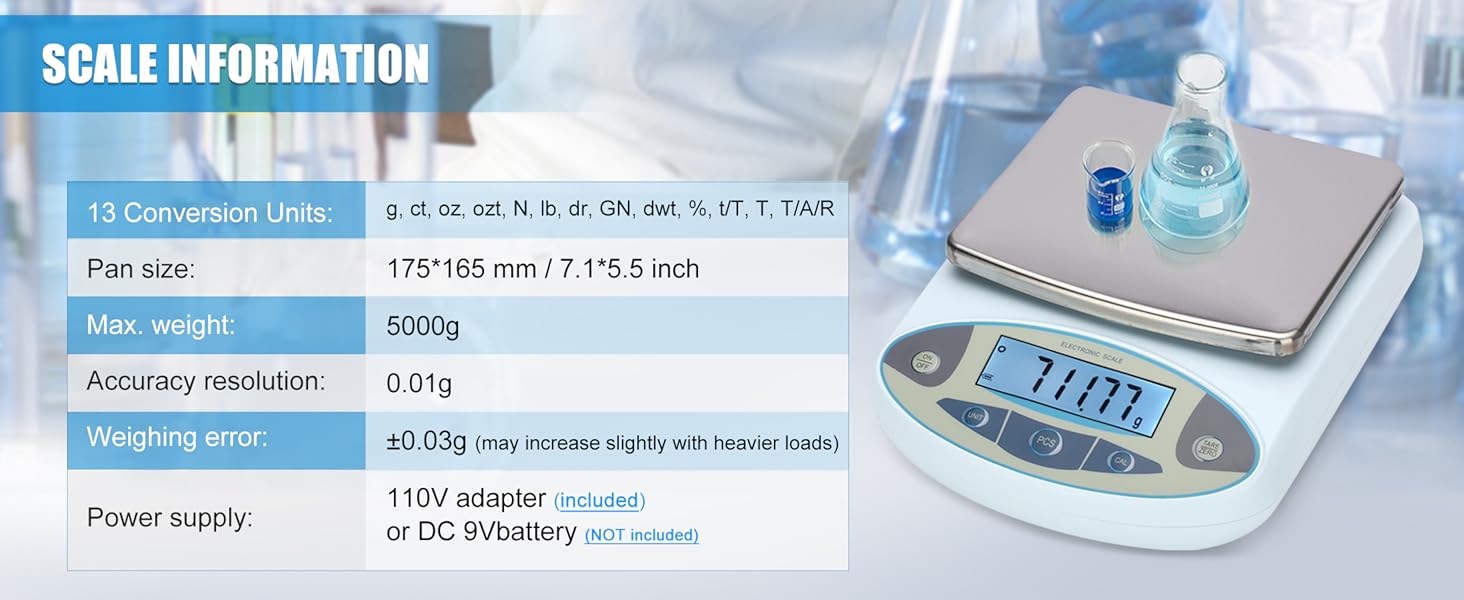 Lab Scale 5000g 0.01g,Analytical Balance 0.01g High Precision Electronic Digital Balance Scale