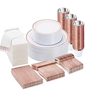 BESTVIP 350PCS Rose Gold Disposable Dinnerware Set (50 Guests), Plastic Plates for Party, Wedding...