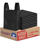 Fuxury 4000 (4K) Count Plain Black Plastic T-shirt Bags11.5" x 6.5" x 21", Grocery, Trash, Garbag...