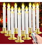 Flameless Window Candles with Remote: 10 Pack Battery Operated LED Candles with Drip Texture with...