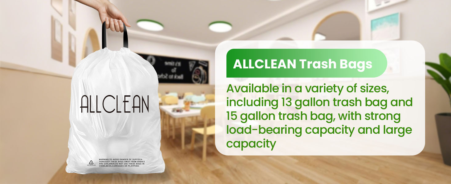 13-15 Gallon Trash Bags,Tall Kitchen Garbage Bags Drawstring