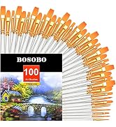 BOSOBO Paint Brushes Set, 10 Pack 100 Pcs Round Pointed Tip Paintbrushes Nylon Hair Artist Acryli...