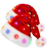 Light Up Christmas Santa Hat,Red Velvet Xmas Costume Hats for Adult Women Men Party Holiday Unise...