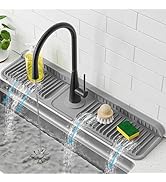 PoYang 24 inch Faucet Mat for Kitchen Sink Splash Guard, 7° Slope Silicone Sink Water Splash Guar...