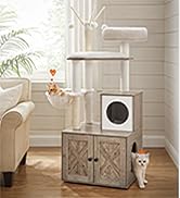 Feandrea Cat Tree with Litter Box Enclosure, 2-in-1 Modern Cat Tower, 55.1-Inch Cat Condo with Sc...