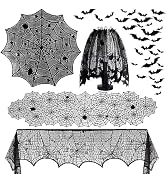 5Pack Halloween Spiderweb Tablecloth Runner Fireplace Scarf Lampshade Bats | Halloween Decoration...