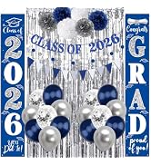 Graduation Decorations 2026 Blue and Silver Graduation Porch Sign Class of 2026 Door Banner Ballo...