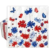 AnyDesign 80 Pcs Patriotic Luncheon Napkins Disposable Red Blue Floral Paper Napkin Decorative 4t...