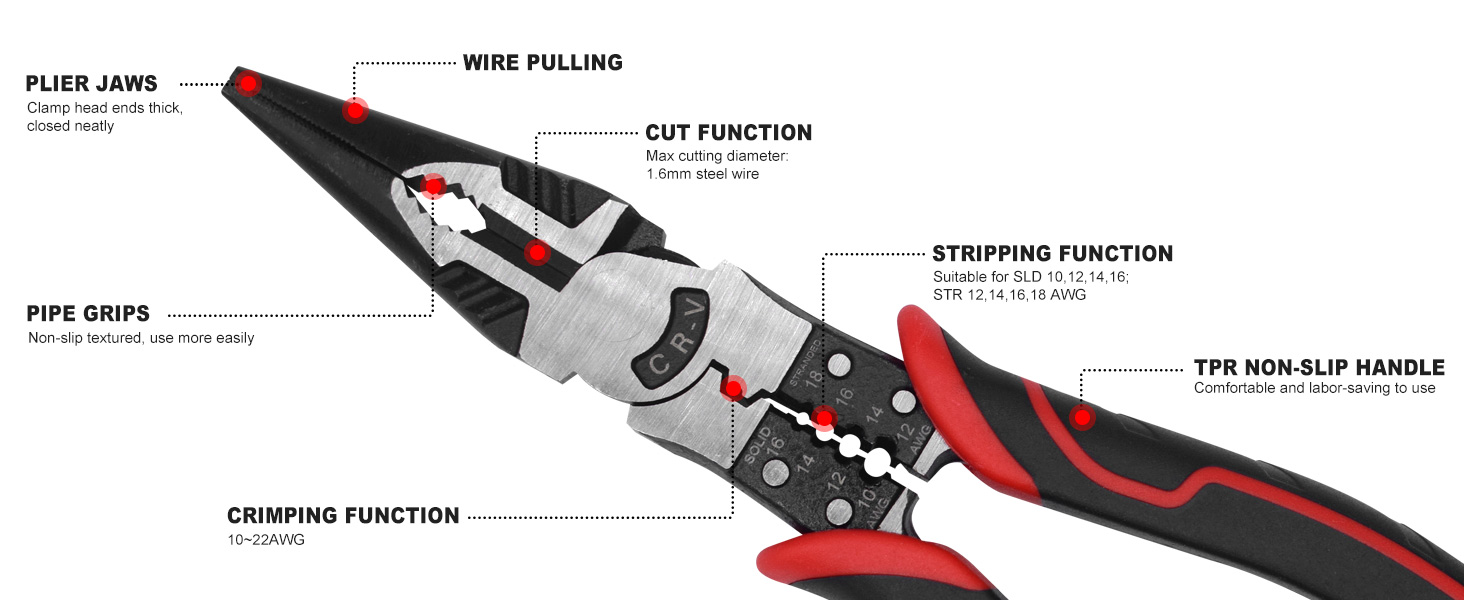 Wire Stripper Crimper Cutter Long Nose Pliers Diagonal Side Cutting Linesman Pliers