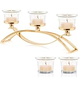 KEHAIL Gold 3-Arm Metal Tea Light Candle Holder Set with 5 Glass Cups, Votive Candle Holders Cent...