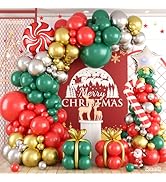 Christmas Balloon Arch, Red Green Gold Balloon Garland, Metallic Silver Red Candy Canes Sweet Can...