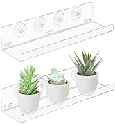 Sumerflos 2 Pack Window Shelves for Plants, Clear Acrylic Suction Cup Shelf, Window Sill Extender...
