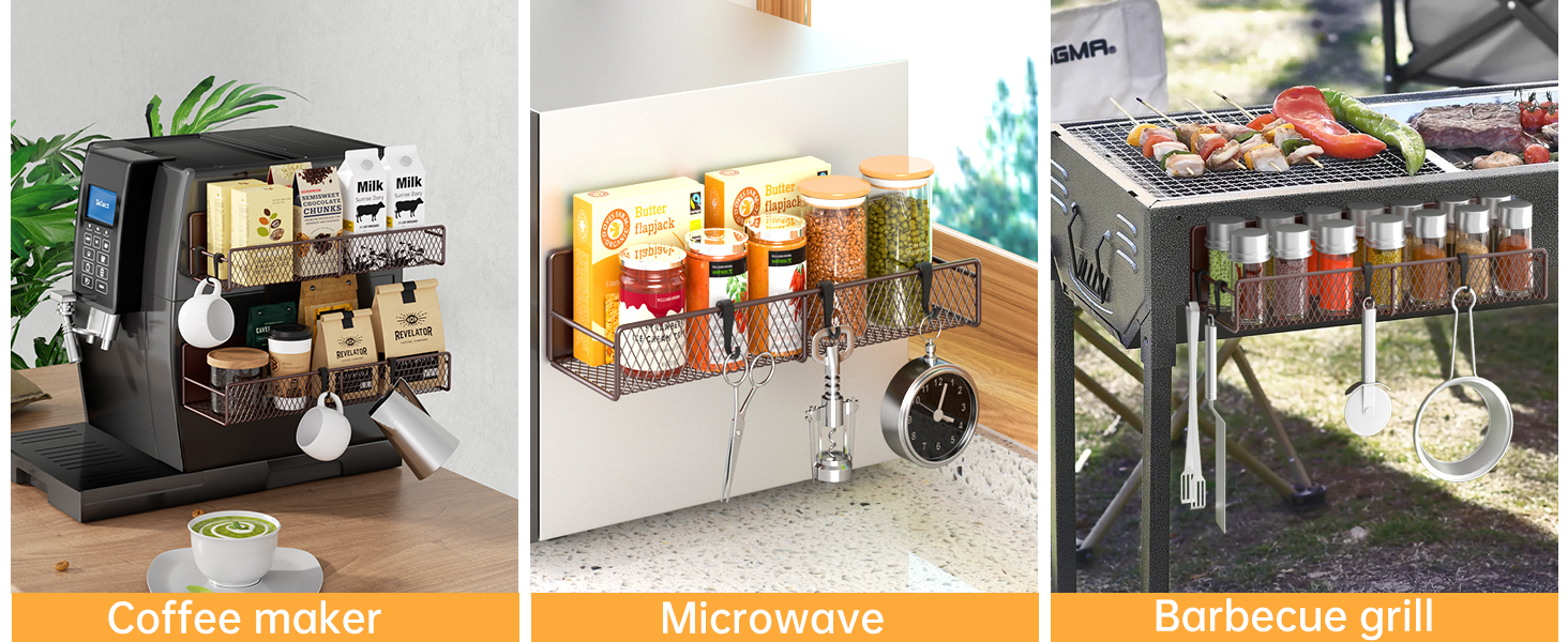 Magnetic Spice Rack for Refrigerator, Metal Strong Magnet Shelf Black, Space Saving Spice Organizer
