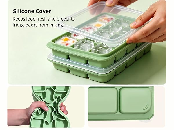 Azxb Ice Cube Trays with Lid, 2 Packs 30 Cubes Durable Stackable Flexible Silicone Ice Cube Trays