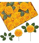 InnoGear Artificial Flowers, 50 Pcs Yellow Foam Fake Roses Bulk with Stems for Autumn Fall Decora...