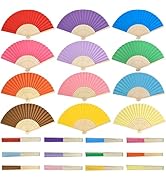 Bestage 12 Packs 8.3 Inch Multicolored Folding Paper Hand Fan Handheld for Women,Decorative Chine...