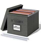 Huolewa Upgraded File Organizer Box with Lid, Decorative File Box with Handle, Linen Hanging File...