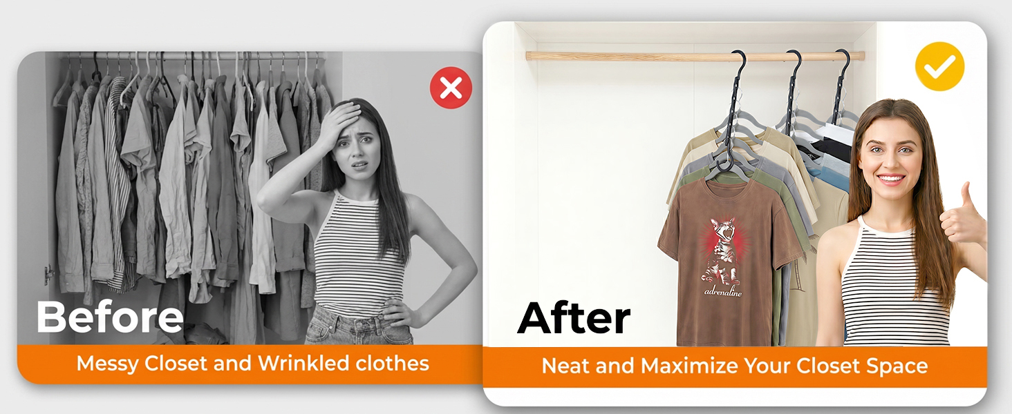 These hangers essentially turn a standard closet into a compact, organized retail-style