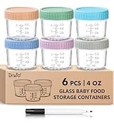 DRKIO 6 Pack Glass Baby Food Storage Containers - 4 Oz Baby Food Jars with Lids Baby Food Maker M...