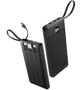 Coowisty Portable Charger with Built-in Cables, Slim 10000mAh Power Bank with USB C, Travel Essen...