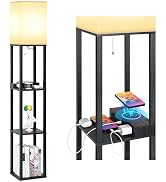 Mlambert Modern Shelf Floor Lamp with Wireless Charger & Fast Charging USB Ports & Type C Port & ...