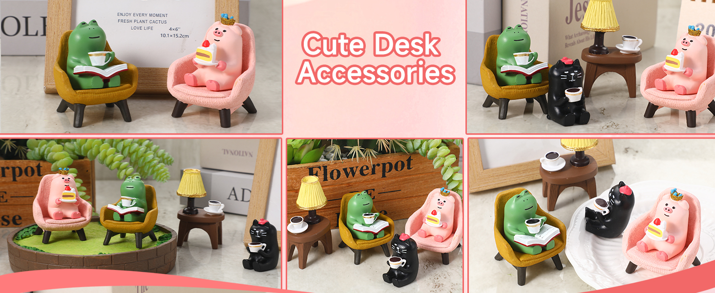 Cute Miniature Pig Cat Frog Figurines