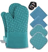 KEGOUU Oven Mitts and Pot Holders 6pcs Set, Kitchen Oven Glove High Heat Resistant 500 Degree Ext...