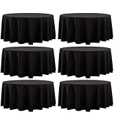 Aocoz Round Tablecloth 132 Inch 6 Pack Black Tablecloths Washable Decorative Linen Polyester Tabl...
