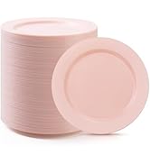 Bestluck 100 PCS 10.25inch Pink Plastic Dinner Plates, Premium Hard Disposable Plates for Parties...