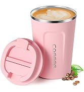 Smilatte 12oz (380ml) Vacuum Insulated Coffee Travel Mug, Leakproof Double Wall Stainless Steel R...