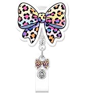 Cute Leopard Print Bow Badge Reel, RN Badge Buddy, Funny ID Work Badge Holder with Retractable Al...