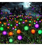 Halloween Solar Lights Outdoor, 6 Pack Firefly Lights Halloween Decorations | Orange Green and Pu...