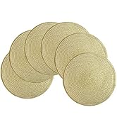 SHACOS Gold Glitter Round Placemats Set of 6 Bling Circle Place Mats Washable Table Mats for Chri...
