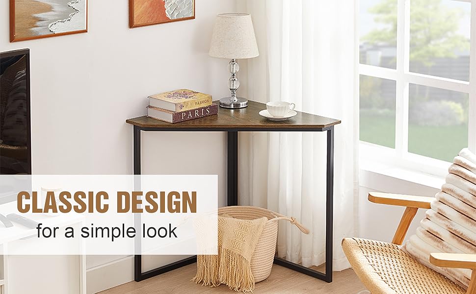 corner desk, end/side tables, triangle desk with metal frame for small space