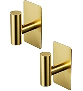 GWAAZXGZ Towel Hooks for Bathrooms – 2 Pack, Brushed Gold Finish, T-Shaped Stainless Steel Adhesi...