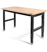 WORKPRO 48" Adjustable Workbench, Rubber Wood Top Heavy-Duty Workstation, 2000 LBS Load Capacity ...