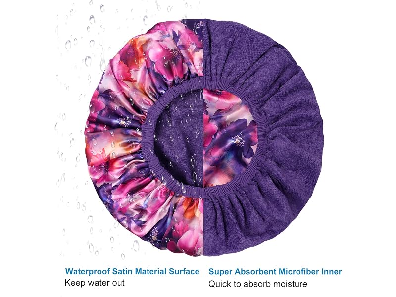 2 Layers Waterproof Terry Cloth Shower Caps-Purple