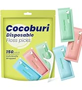 COCOBURI 150 Individually Wrapped Floss Picks- Floss Singles Bag-Easy Grip Disposable Floss Picks...