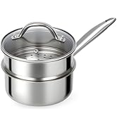 Ohtomber Stainless Steel Sauce Pan - Tri-Ply 1.5 Quarts Steamer for Cooking, Small Cooking Pot wi...