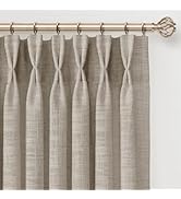 INOVADAY Memory Trained Pinch Pleated Curtains 90 Inches Long, Linen Curtains for Living Room, 2 ...