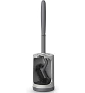 HAMITOR Toilet Bowl Brush Holder Set: Curved Design Toilet Cleaner with Holder for Deep Cleaning ...